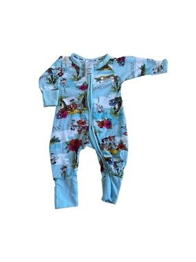 Bonds Light Blue Floral & Character Footed Zip Romper